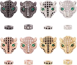 32Pcs Brass Leopard Head and Spacer Beads in 4 Colors