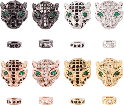 32Pcs Brass Leopard Head and Spacer Beads in 4 Colors