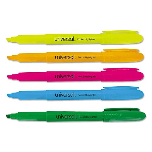 Set of 5 Fluorescent Chisel Tip Pocket Highlighters