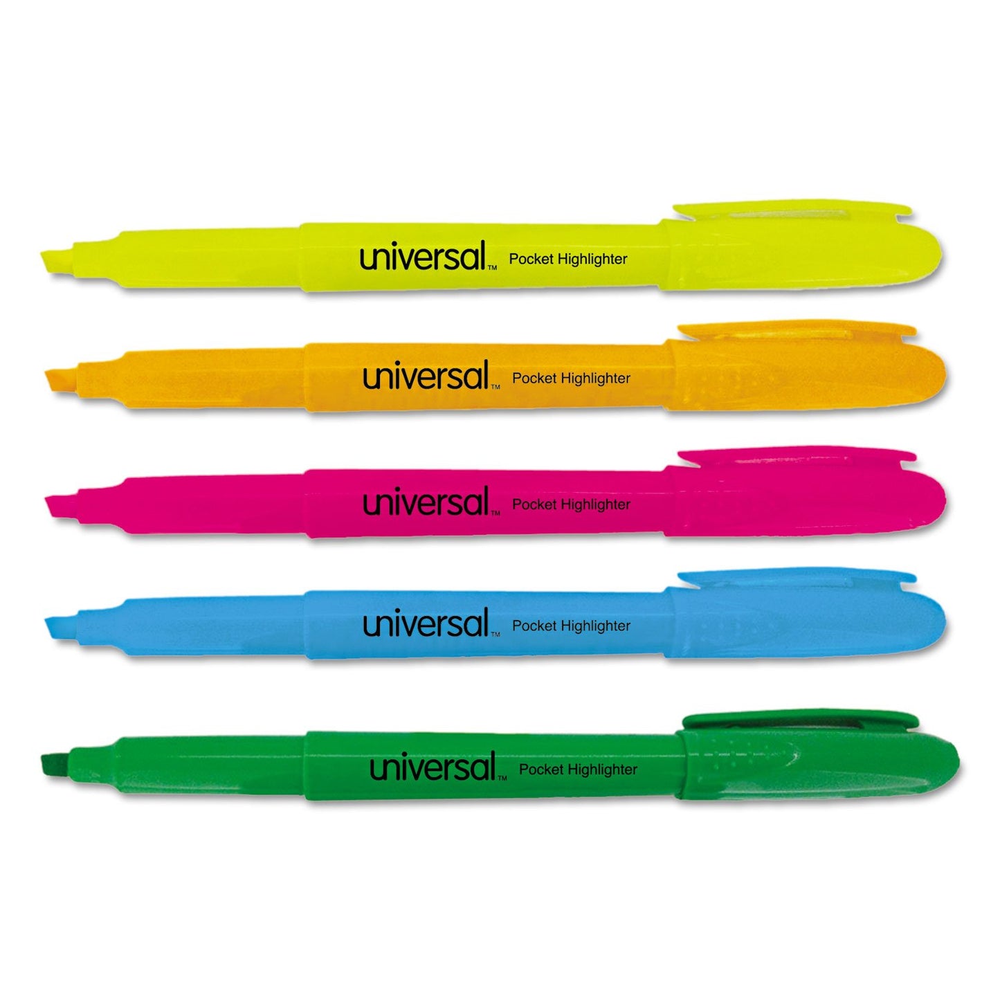 Set of 5 Fluorescent Chisel Tip Pocket Highlighters