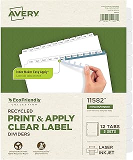 Eco-Friendly Recycled Dividers for 3-Ring Binders, 12 Tabs