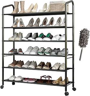 Tall 6-Tier Metal Shoe Rack with Locking Wheels