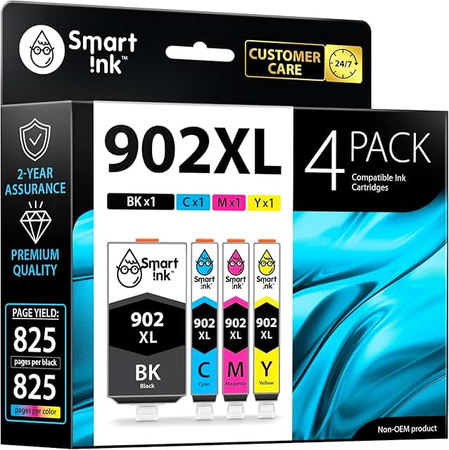 Ink Cartridge Replacement for HP 902 XL (4 Pack)