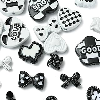 20 Black and White Heart and Bow Beads for Jewelry Making
