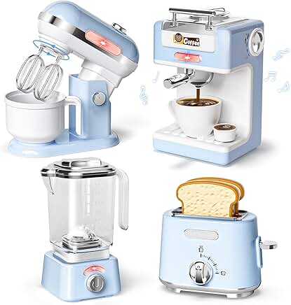 Kids Play Kitchen Set with Coffee Maker, Toaster, Mixer, and Blender