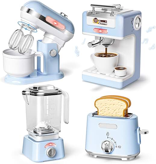 Kids Play Kitchen Set with Coffee Maker, Toaster, Mixer, and Blender