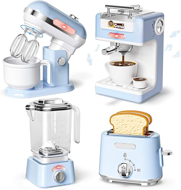 Kids Play Kitchen Set with Coffee Maker, Toaster, Mixer, and Blender