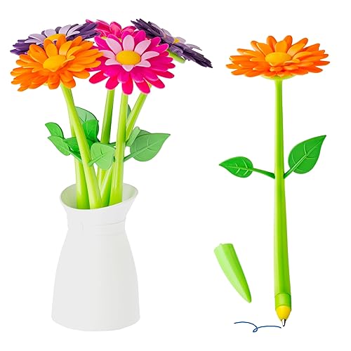 Colorful Flower Pen Set with Vase Holder