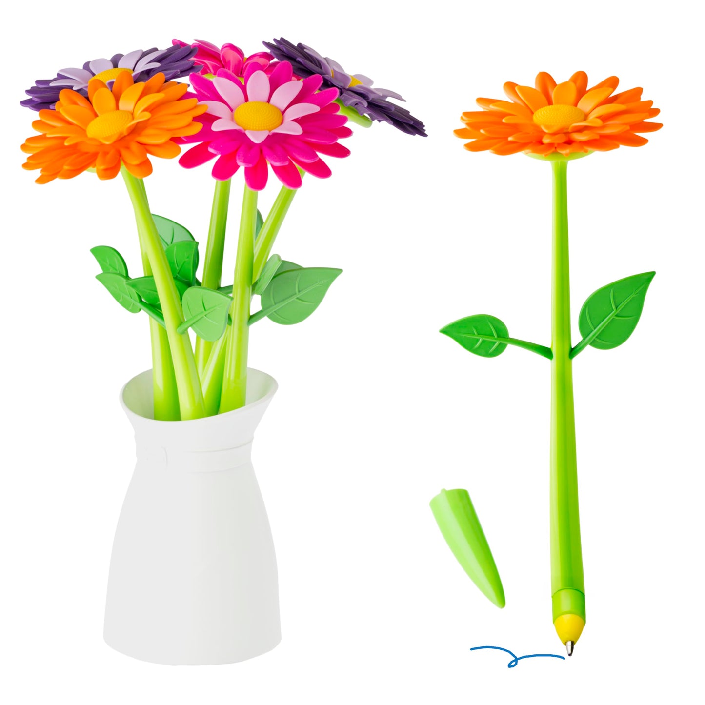 Colorful Flower Pen Set with Vase Holder