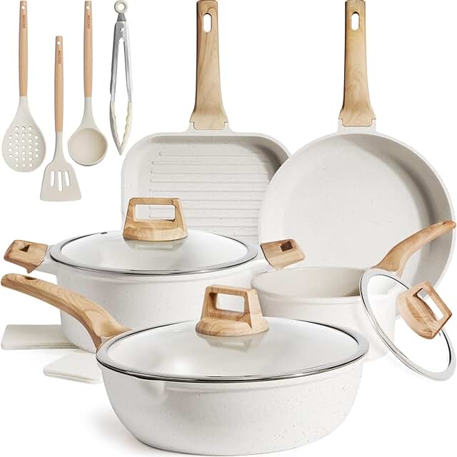 16-Piece Nonstick Ceramic Cookware Set with Grill and Saute Pans