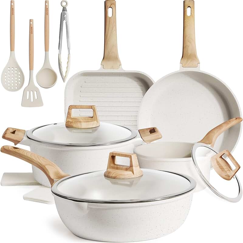 16-Piece Nonstick Ceramic Cookware Set with Grill and Saute Pans