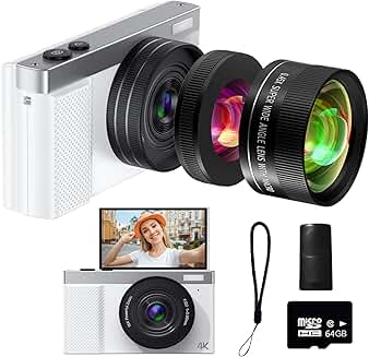 4K 64MP Vlogging Camera with Flip Screen and Lenses
