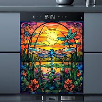 Colorful Glass Flower Magnet Cover for Dishwasher and Refrigerator