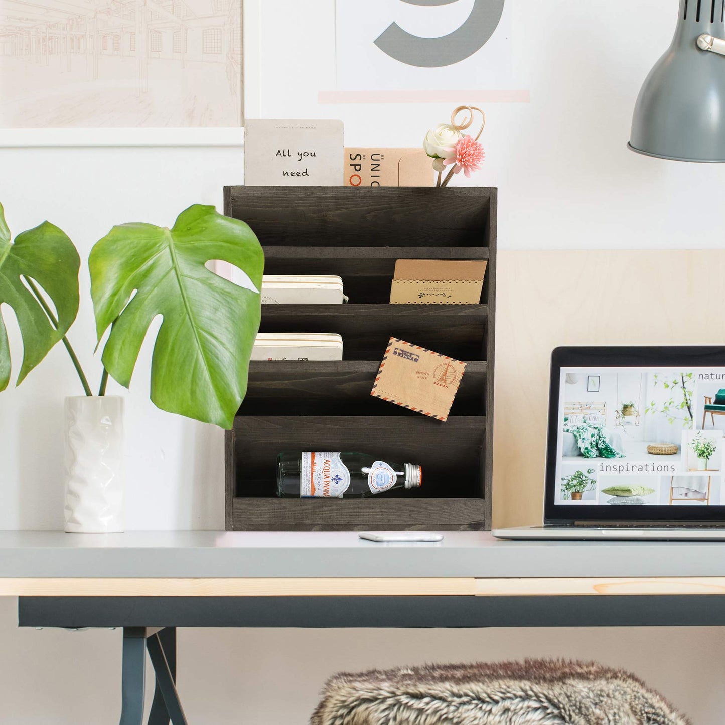 Rustic Wooden 5-Slot Desk and Wall Organizer