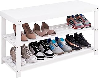 Bamboo 3-Tier Shoe Rack Bench for Entryway