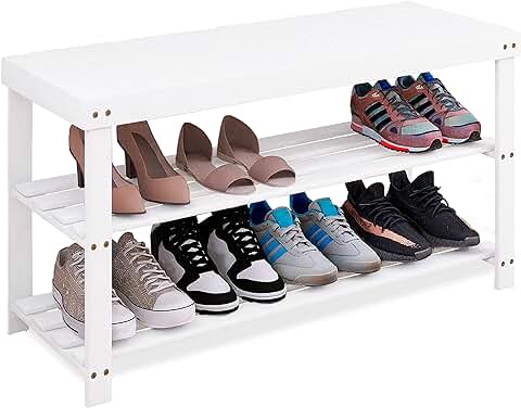 Bamboo 3-Tier Shoe Rack Bench for Entryway