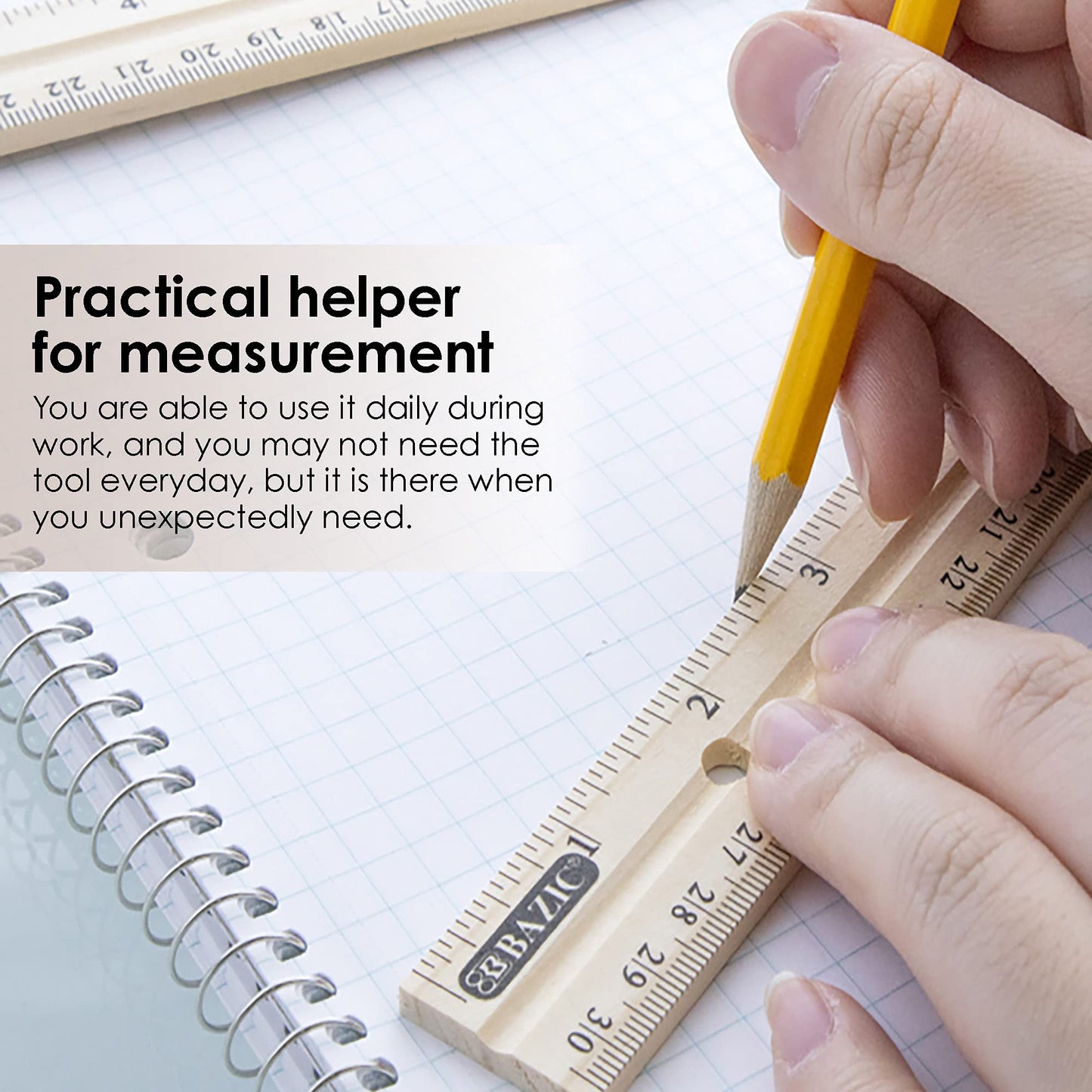 Wooden 12-inch Ruler with Metal Edge, Pack of 3