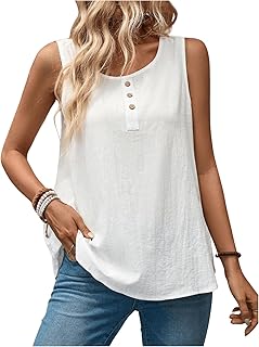 Women's Sleeveless Button Front Scoop Neck Tank Top