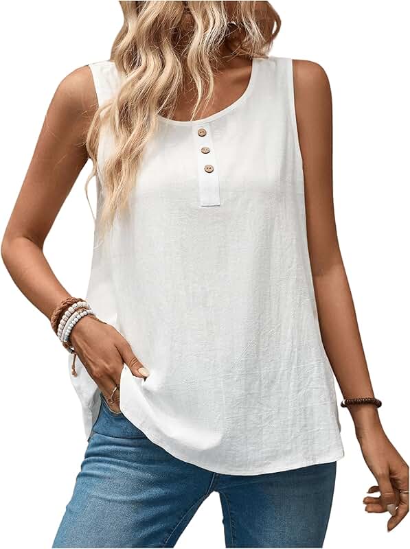 Women's Sleeveless Button Front Scoop Neck Tank Top
