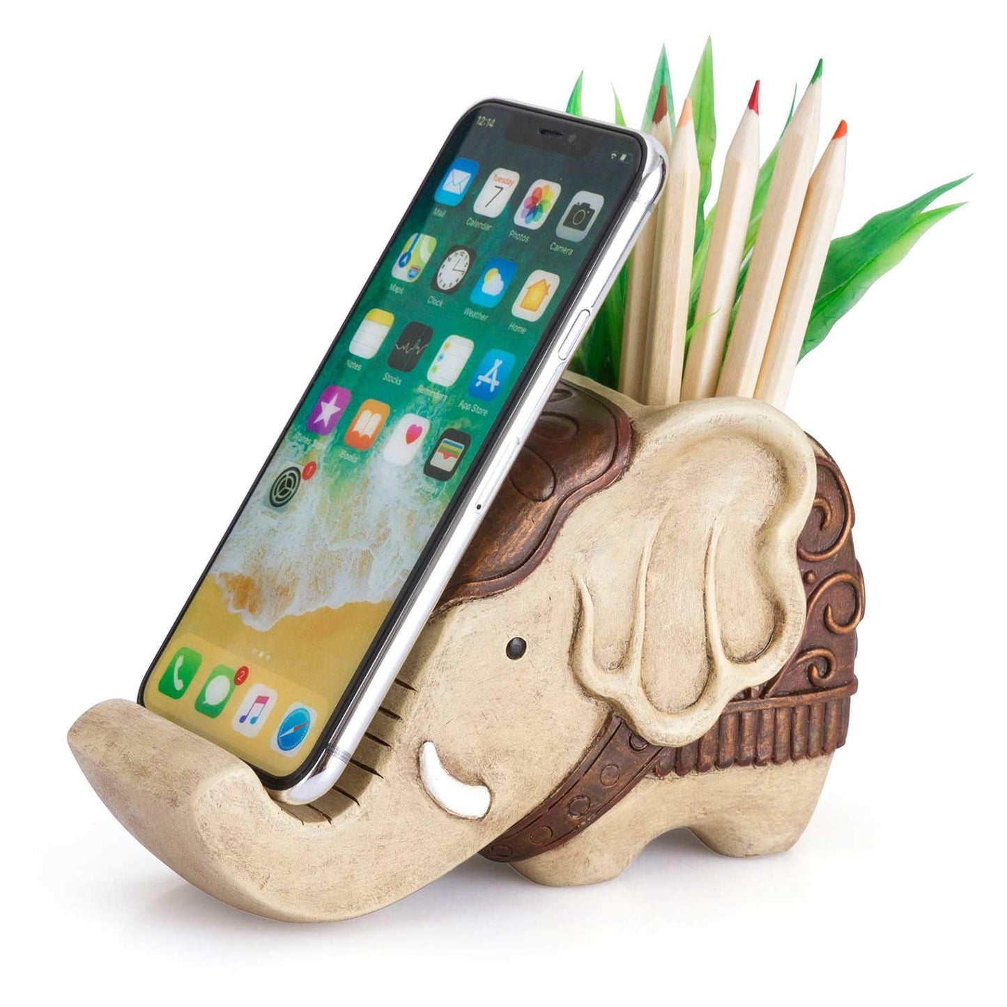 Elephant-Shaped Pen and Phone Holder for Desk