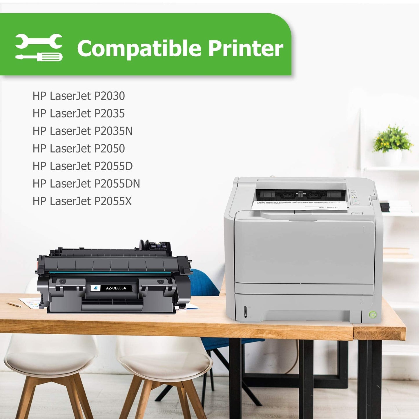 Compatible Toner Cartridge Replacement for HP CE505A 05A HP P2035 P2035N P2055DN 2055DN 2035N P2030 P2050 P2055D P2055X 2055D 2055X Printer (Black 2-Pack)