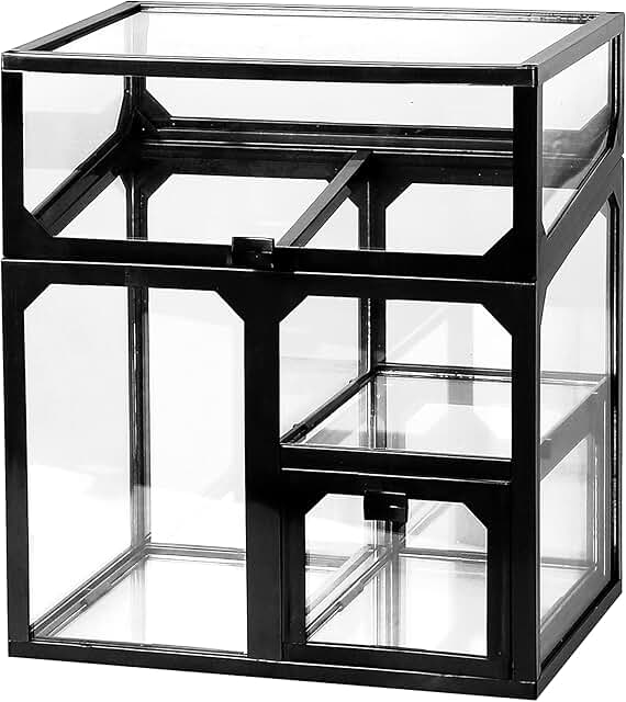 Black vintage glass makeup organizer with pearls