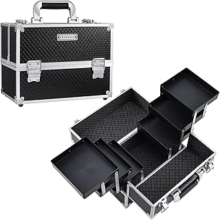 Large 11.8 Inch Makeup Train Case with 6 Trays