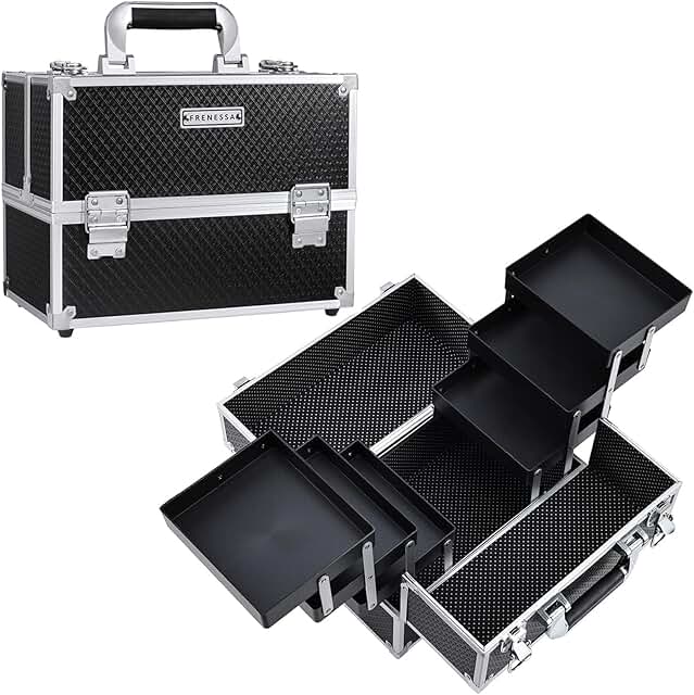 Large 11.8 Inch Makeup Train Case with 6 Trays