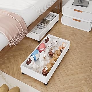 Large White Bamboo Under Bed Storage Containers, 2 Pack