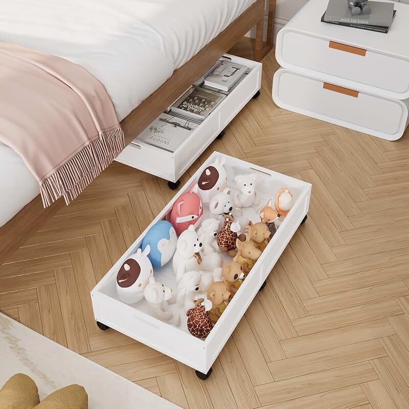 Large White Bamboo Under Bed Storage Containers, 2 Pack