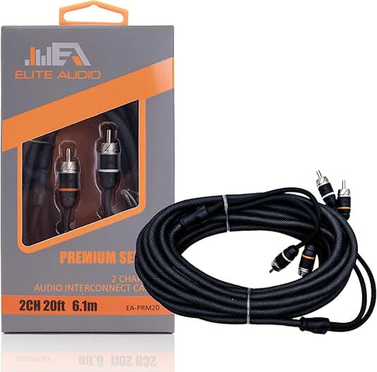 20ft 2-Channel Car Audio RCA Cable with Noise Reduction