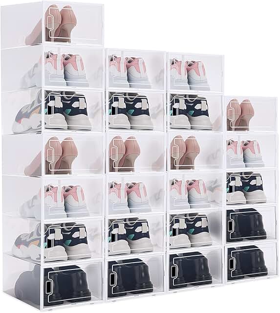 24 Large Clear Shoe Storage Boxes with Lids