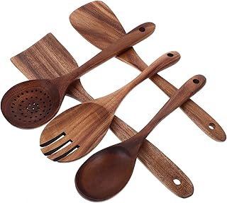 Wooden Cooking Utensil Set with Spatula Spoon Colander and Salad Fork