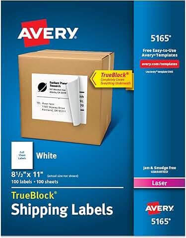 Full-Sheet Printable Shipping Labels, 8.5" x 11", White, 100 Sheets