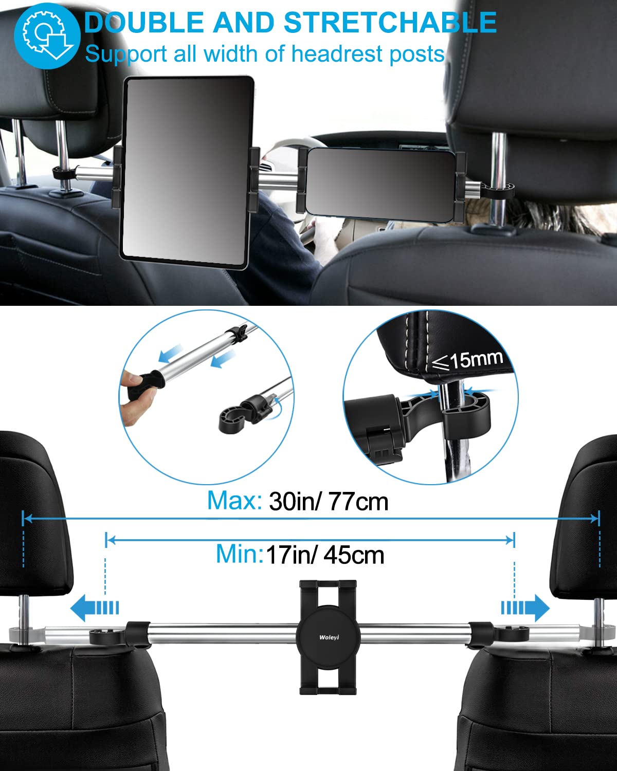 Car Headrest Tablet Holder Mount, [Anti Shake & Stretchable] Phone iPad Holder Back Seat for Car Between, Kids Stand for iPad Pro 12.9 Air Mini, Galaxy Tabs, Switch, 4-13" Cell Phones & Tablets