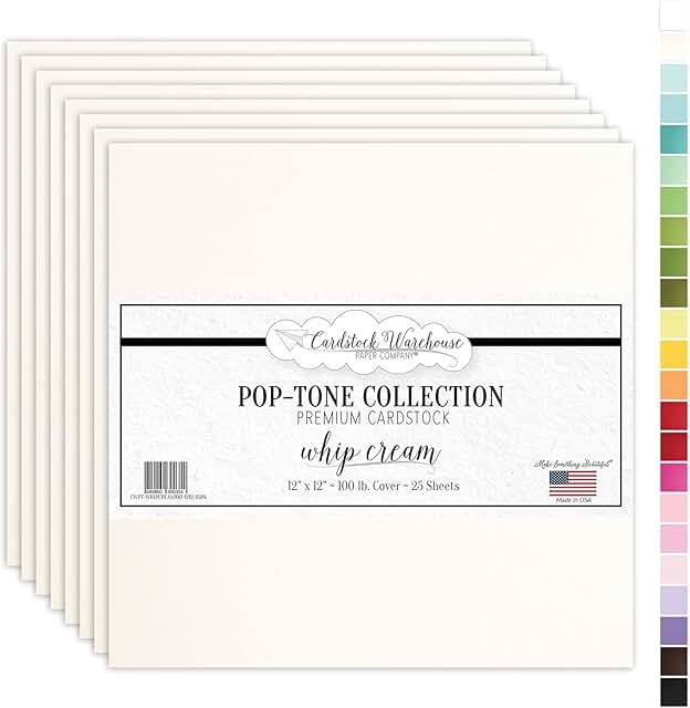 Whip Cream 12x12" Cardstock, 25 Sheets, 100 lb