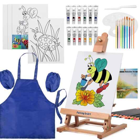 Kids Painting Set with Easel, 12 Acrylic Paints, 12 Pencils