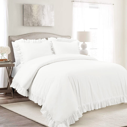 Reyna 100% Cotton 3 Piece Duvet Cover Set, Full/Queen, Pure White