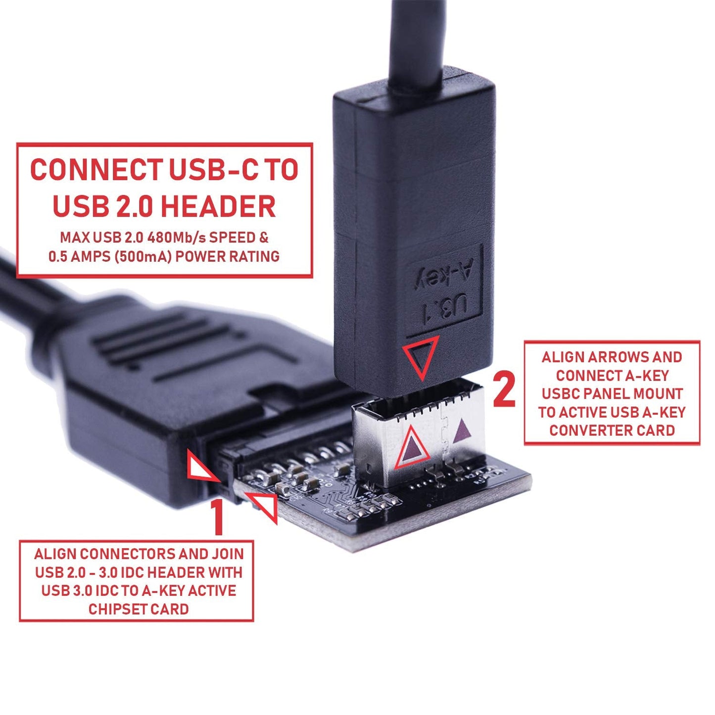 '- USB 2.0 Female to USB 3.0 Male 20 Pin IDC Motherboard Header Active Compatible Converter Compatible with  Type C USB-C Chipset and Panel Mount