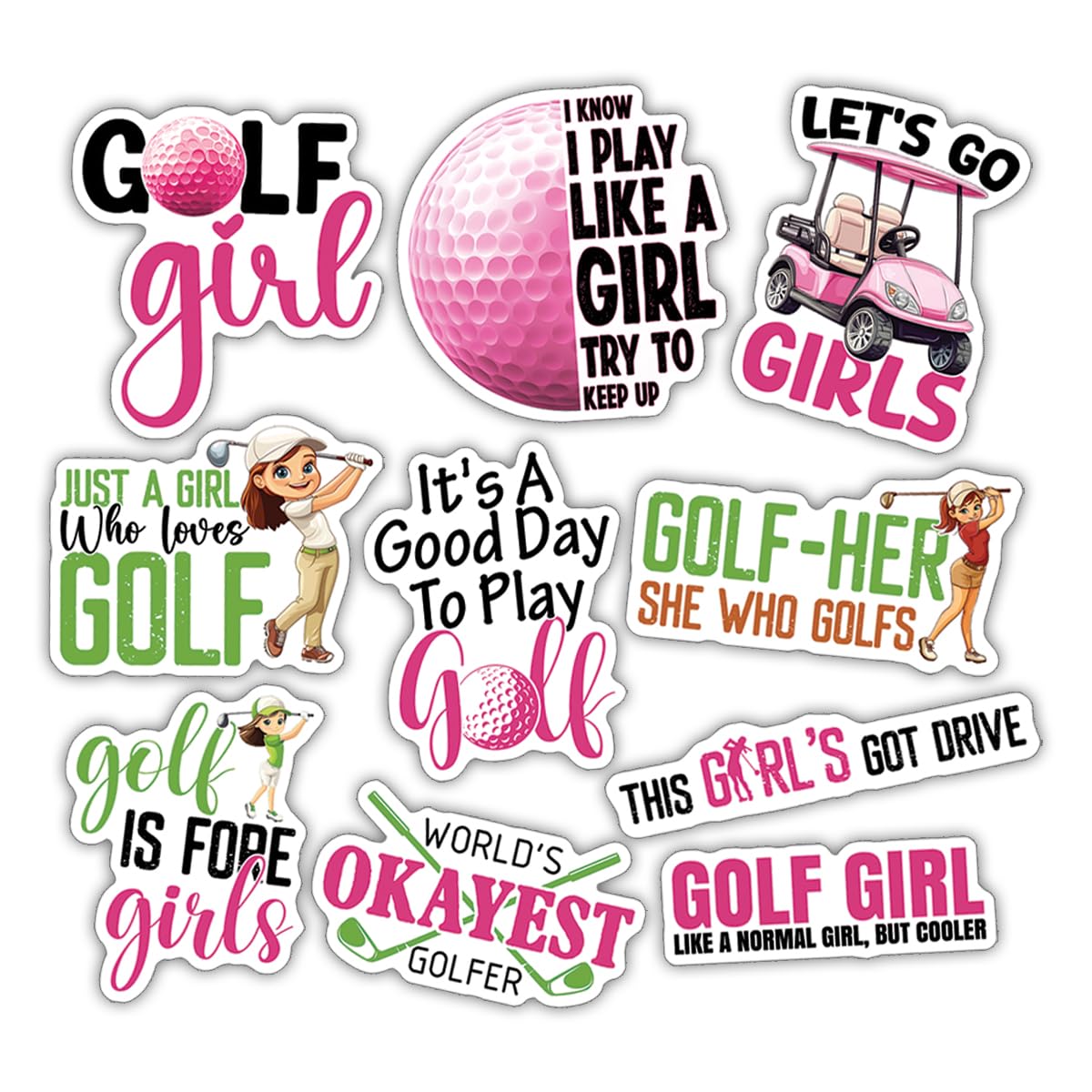 Set of 10 cute sporty golf girl stickers