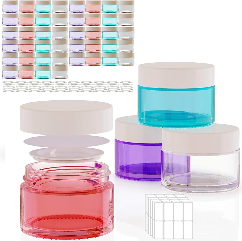 48 Small Colored Glass Cosmetic Jars with Lids