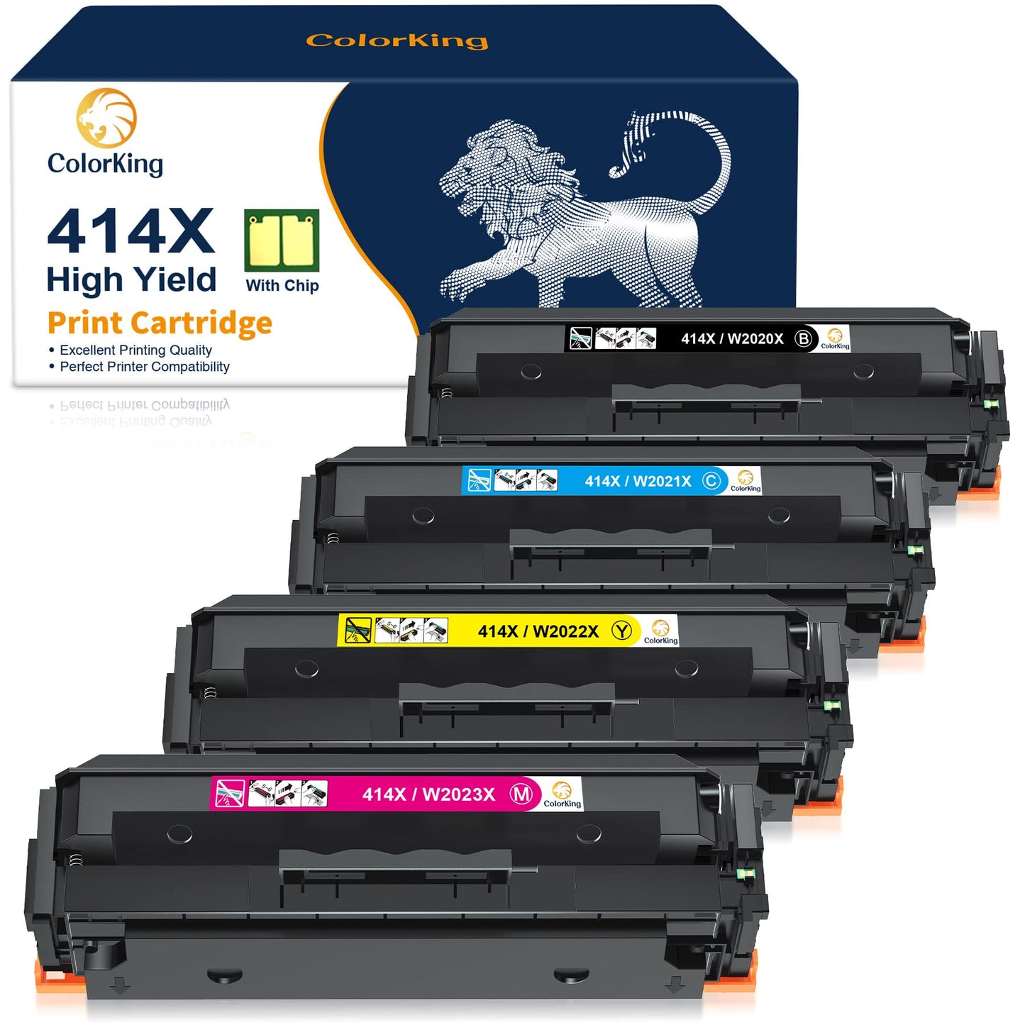 (with CHIP) Compatible Toner Cartridge Replacement for HP 414X W2020X 414A W2020A HP Color Pro MFP M479fdw M454dw M479fdn M454dn Toner Printer (High Yield, Black Cyan Yellow Magenta,4-Pack)