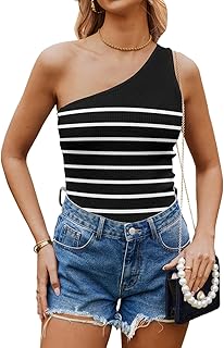 Women's One-Shoulder Sleeveless Ribbed Knit Tank Top