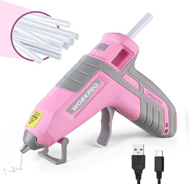 Cordless 3.6V Hot Glue Gun with USB-C Recharge and 20 Glue Sticks