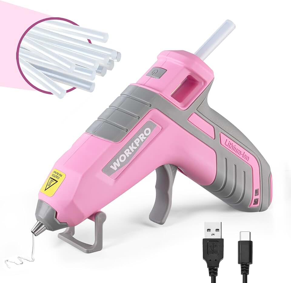 Cordless 3.6V Hot Glue Gun with USB-C Recharge and 20 Glue Sticks