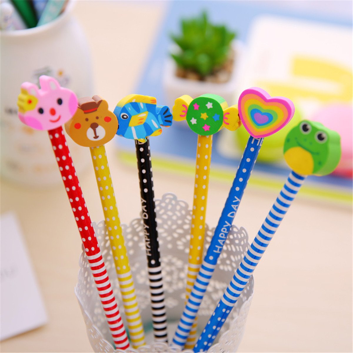 40 Colorful Cartoon Eraser Pencils for Kids and School