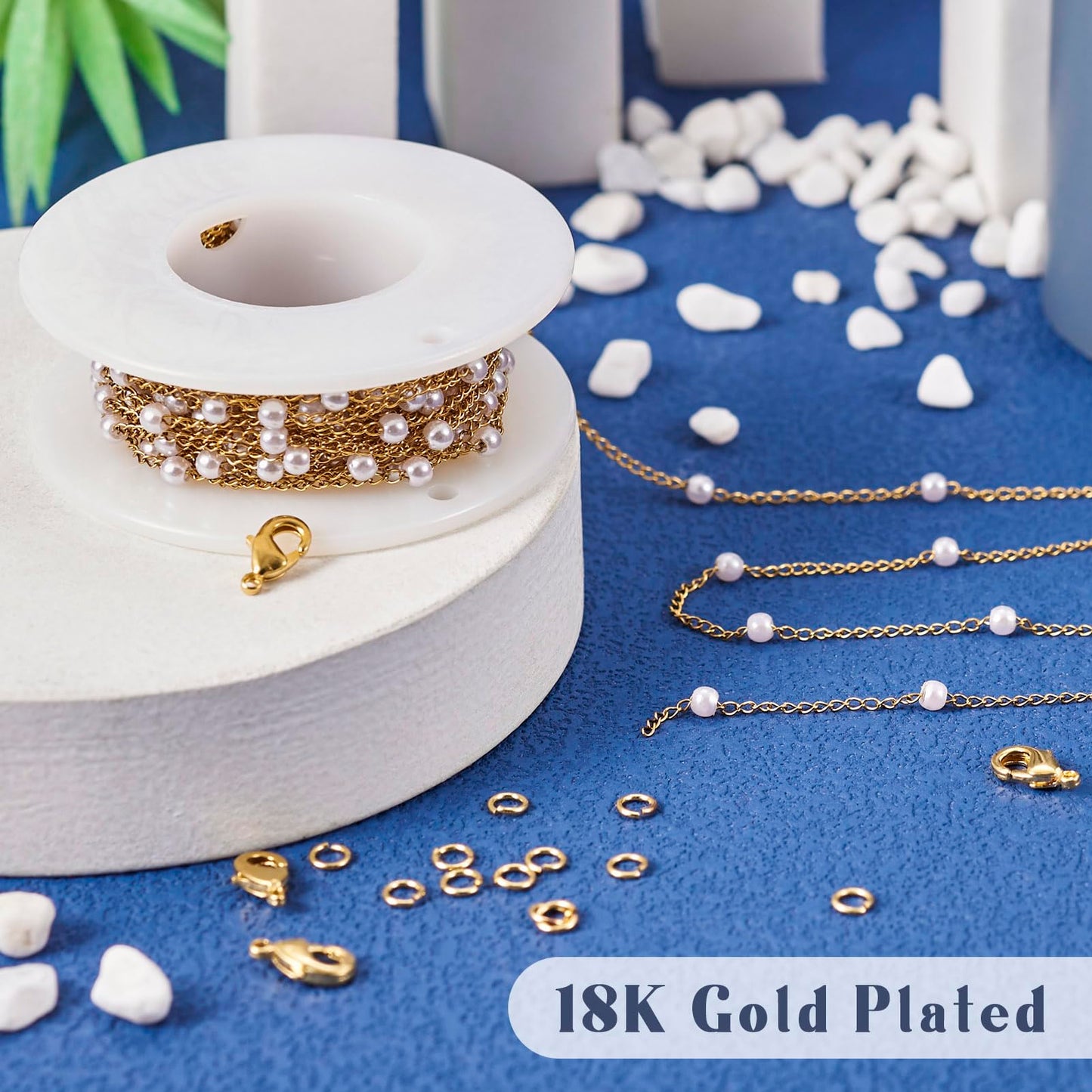 Gold Pearl Beaded Chain Set for Jewelry Making and Accessories