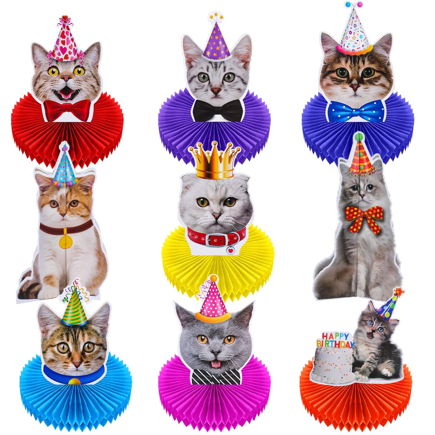 Cat Party Purr-fect Centerpieces - Set of 9 Honeycomb Decorations for Cat Themed Birthday Parties, Baby Showers, and Kids' Celebrations. Ideal Cat Party Supplies!