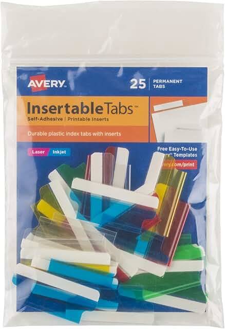 Self-Adhesive Printable Index Tabs, 1-1/2", Pack of 25