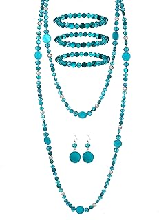 Teal Green Glass Beaded Jewelry Set with Necklace and Earrings
